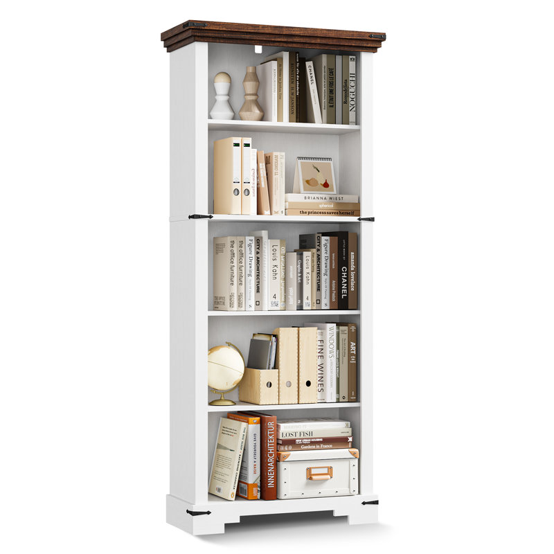 Bibliothèque à 5 niveaux avec bibliothèque ajustable H 61 "de haut et bibliothèque en bois, H 61 po x l 22 po, White