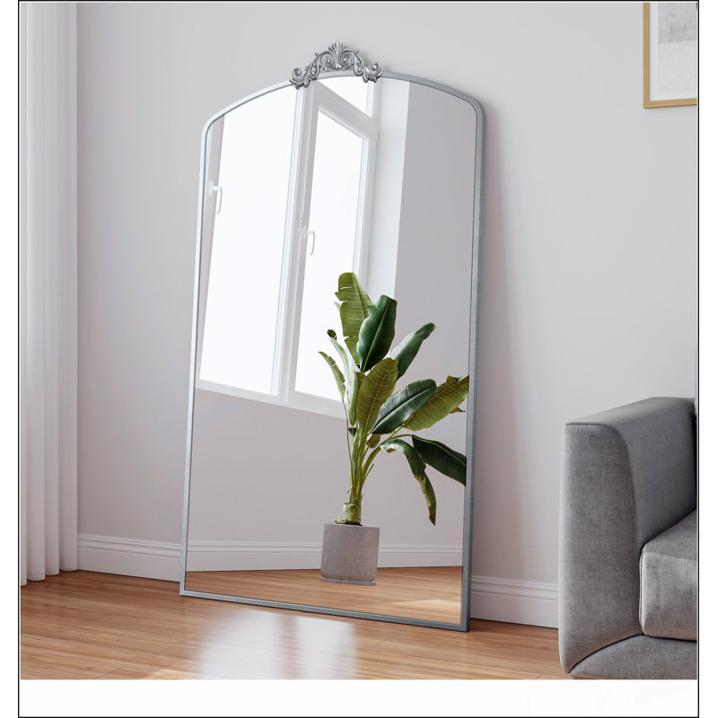 Full Length Vintage Ornate Arched Floor Mirror, Metal Framed, Oversized Wall Mirror for Elegant Home Decor