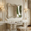Miroir de 24 po Fleuron, miroir décoratif en forme de vague de style pu de luxe, créant une atmosphère dans l'espace de la maison, convenant à la salle de bain, à la chambre à coucher, au salon, au couloir, au vestibule, etc.