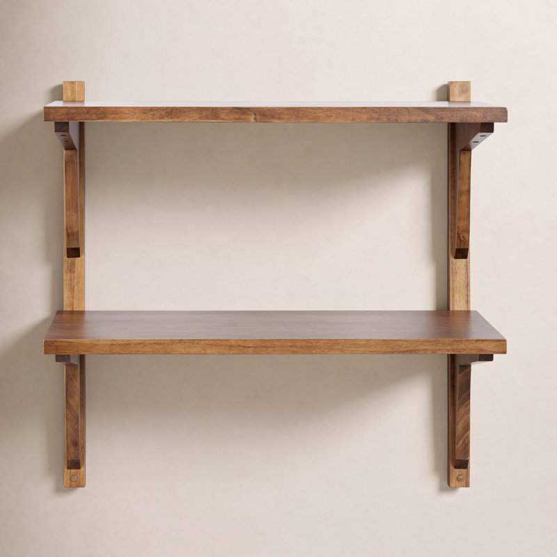 Meridien Tiered Solid Wood Wall Shelf, Medium Wood