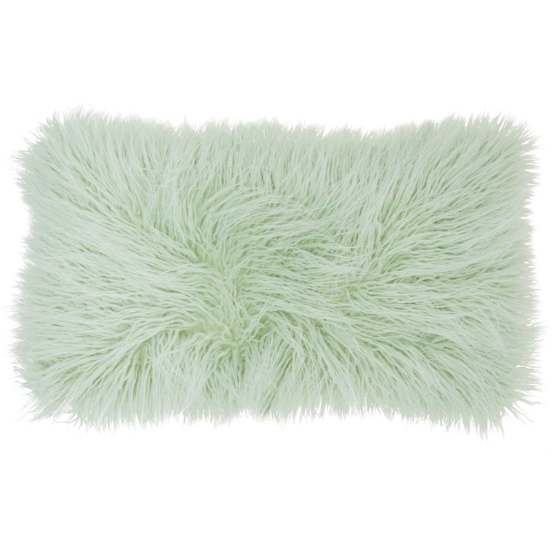  Faux Fur Throw Pillow, Spa Green, 14" x 24", Rectangular