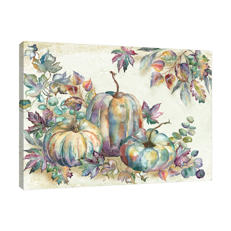 «Jewel Autumn Harvest Pumpkins & Fall Leaves», toile tendue par August Grove®, H 30 po x l 40 po x P 1,5 po