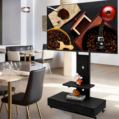 Meuble télé 32 po à 75 po avec tiroir et roulettes verrouillables, chariot mobile pour le salon, bureaux de chambre à coucher, tablette réglable à gauche et en métal de 30 po avec 10 tiroirs réglables vers le bas et sur roulettes