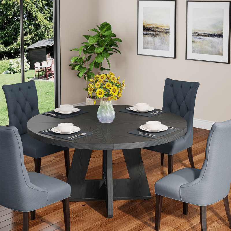 47.25" W Round Manufactured Wood Farmhouse Dining Table, Black