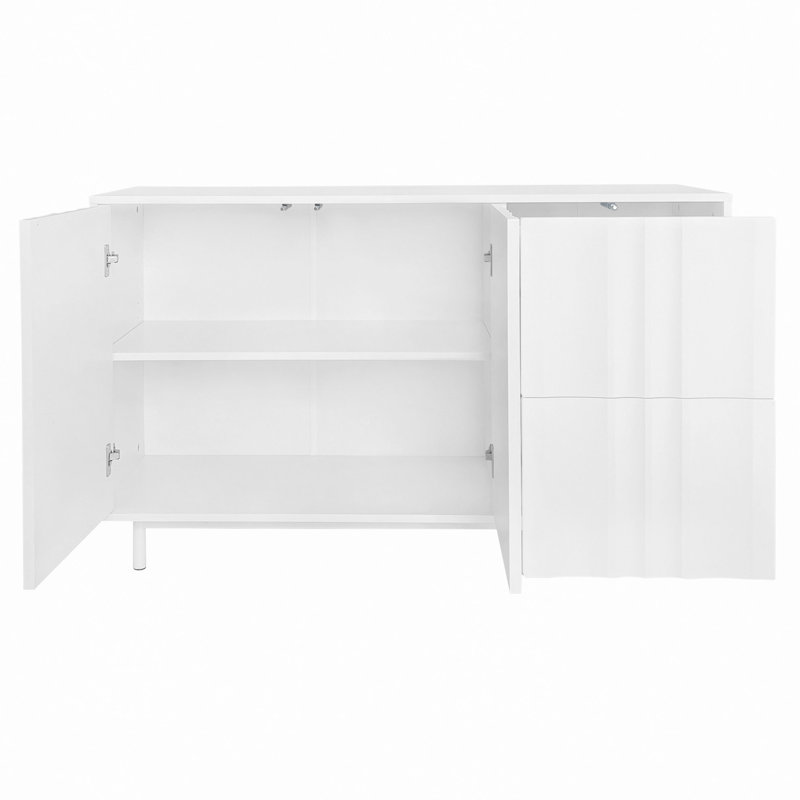 Buffet 47,2 po avec 2 portes et tiroirs, tablette réglable, armoires de cuisine à motif ondulé avec pieds en métal pour salle à manger, chambre à coucher, salon