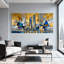 Cités et pays abstraits, paysage urbain, reflets bleus dorés, ensemble de 3 reproductions d'art sur toile-596138809