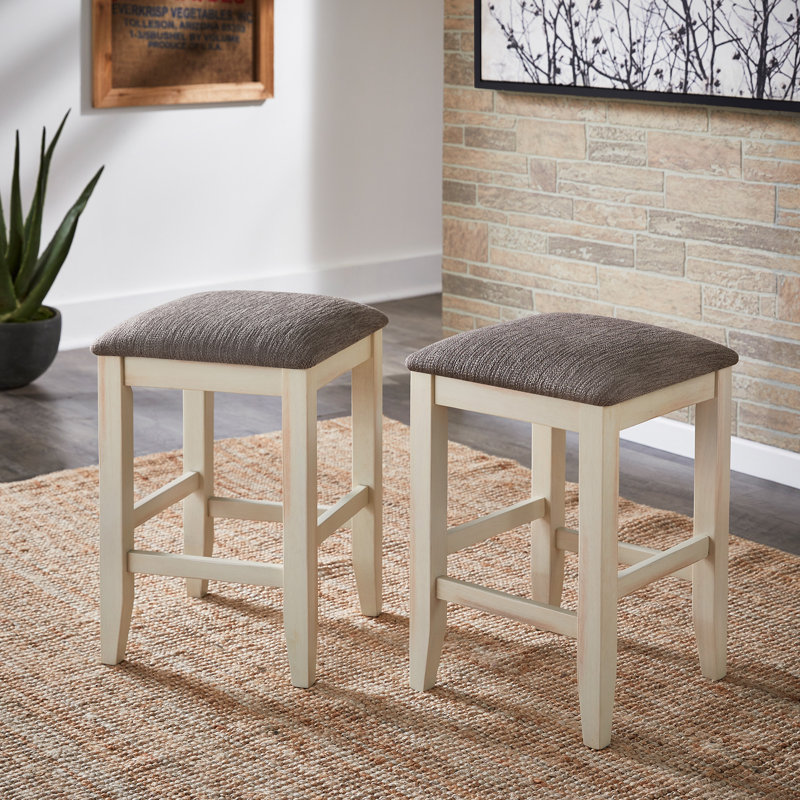 Madalina 24" Counter Height Upholstered Bar Stool (Set Of 2) - Creamy Off White Finish, Gray Fabric