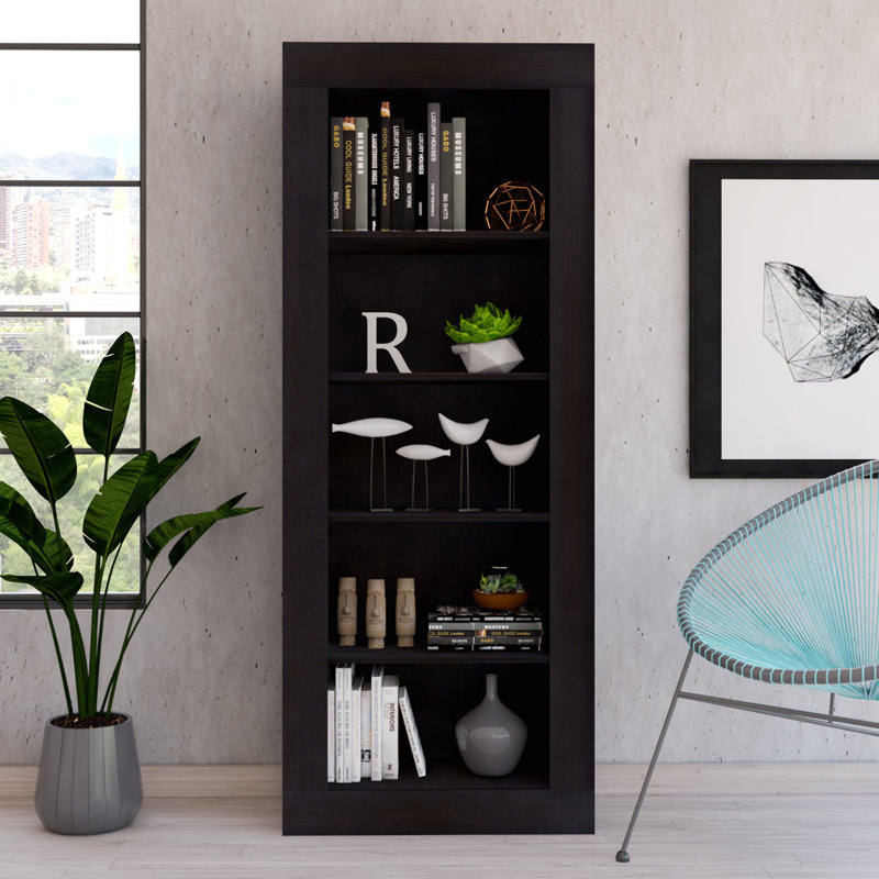 Bibliothèque avec design vertical et 5 tablettes de rangement, noir