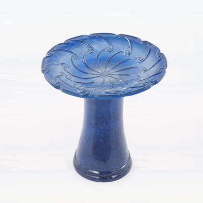 Handmade Glazed Ceramic Bird Bath with Sapphire Blue Gradient, 17\