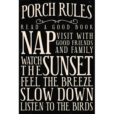 " Porch Rules Black Background "