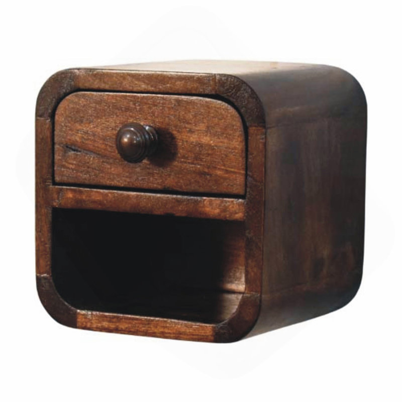 Solid Wood Curved Wall Mounted Bedside, Walnut