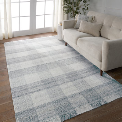 Tapis gris / ivoire rectangulaire en polyester tissé à la main Gretel