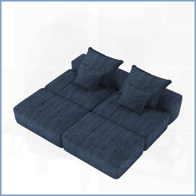 Canapé modulaire moderne en chenille scintillant 4 pièces avec repose-pieds - bleu, pour salon
