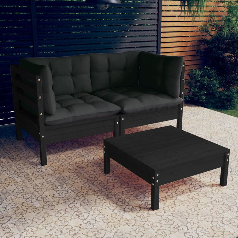 Jaydelin Solid Wood 2 - Person Seating Group with Cushions, Anthracite, Black