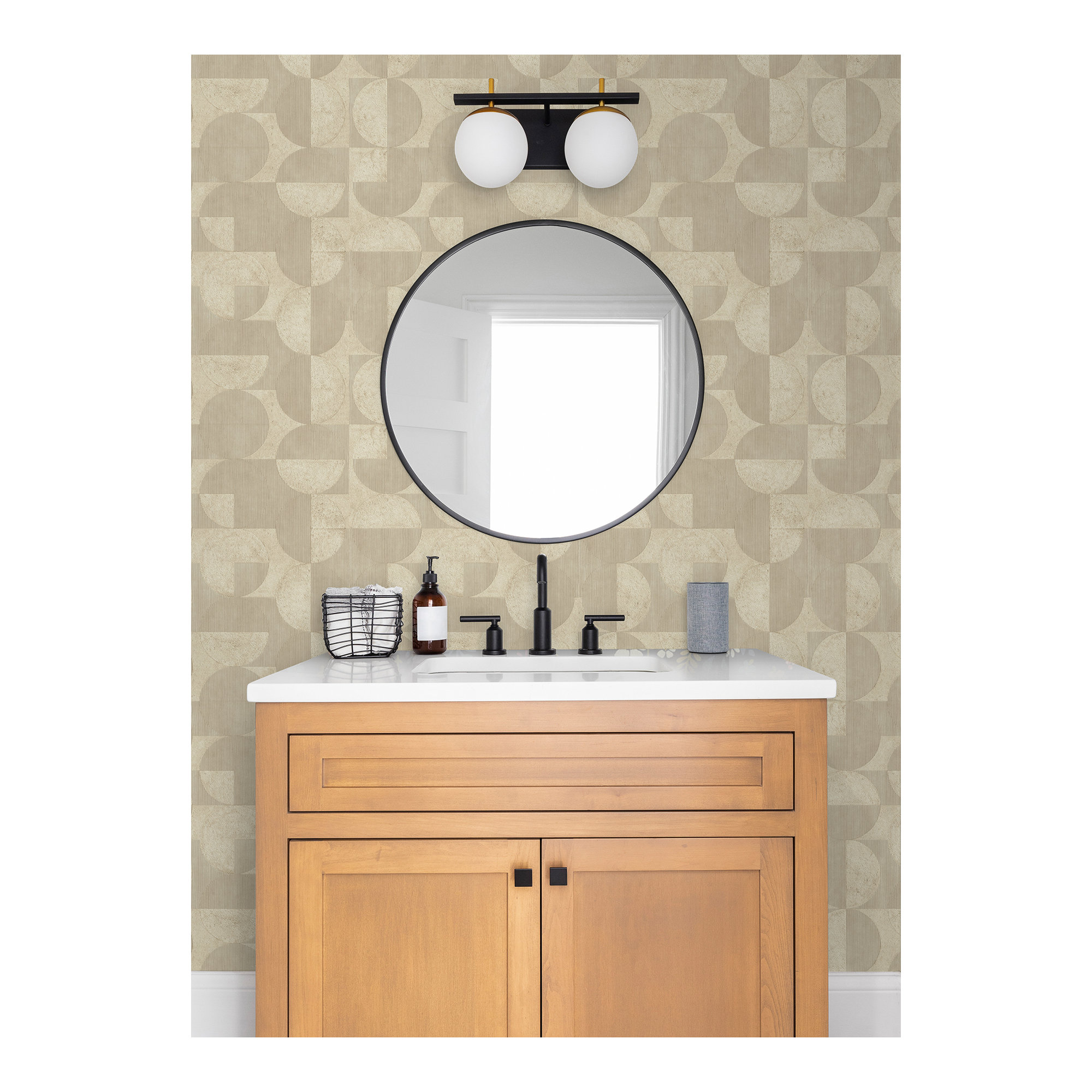 Mid-Century Geometric Wallpaper, Gray