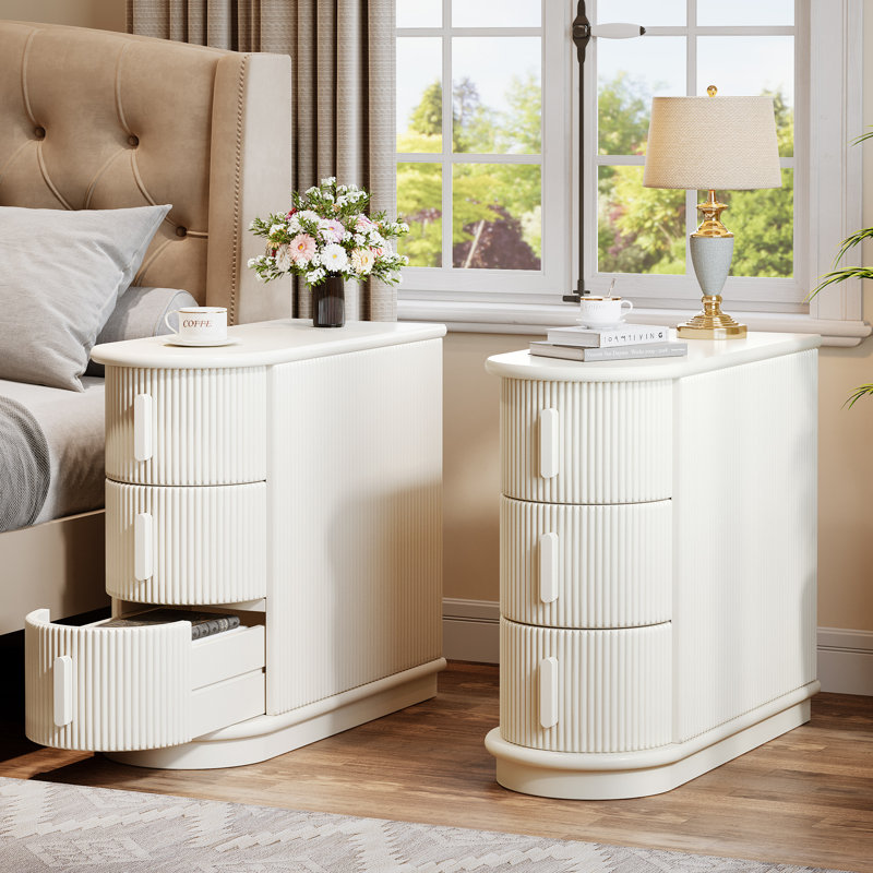Stanekio Solid Wood 3 - Drawer End Table Set, White