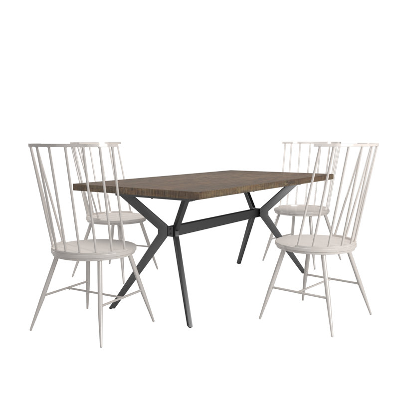 Ensemble de table de salle à manger et de chaises Windsor à haut dossier 70 po Bradfield, Marron foncé, Beige