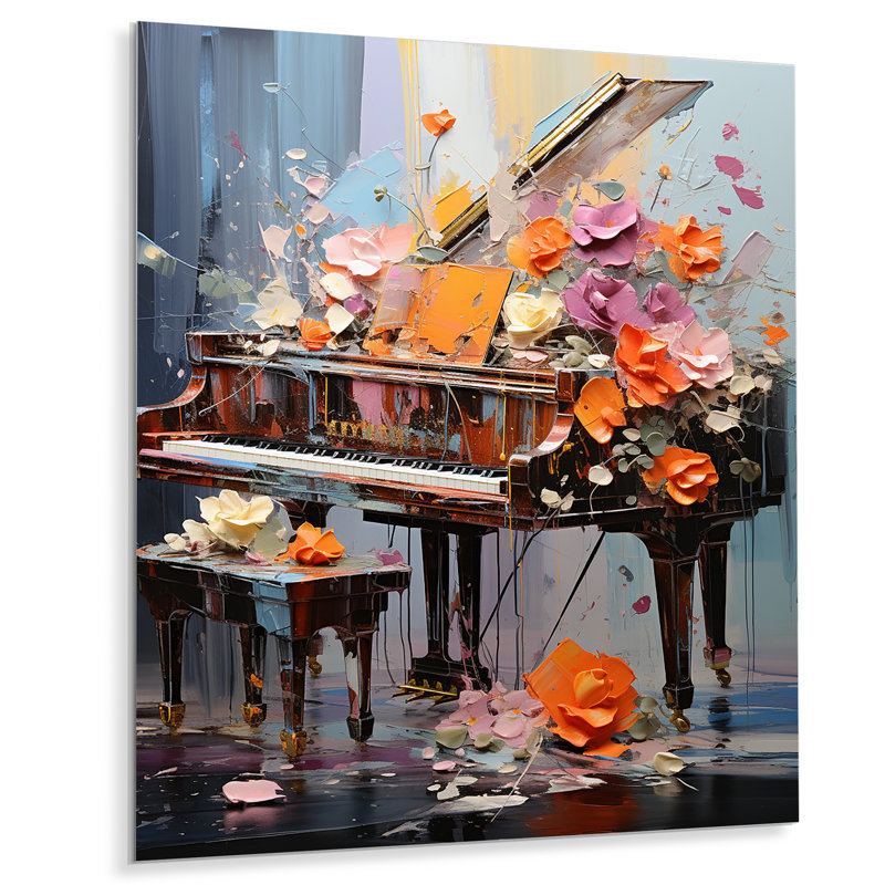 Floral Floral Magic Melody III - Piano, art mural en métal, H 20 po x l 12 po x P 1 po