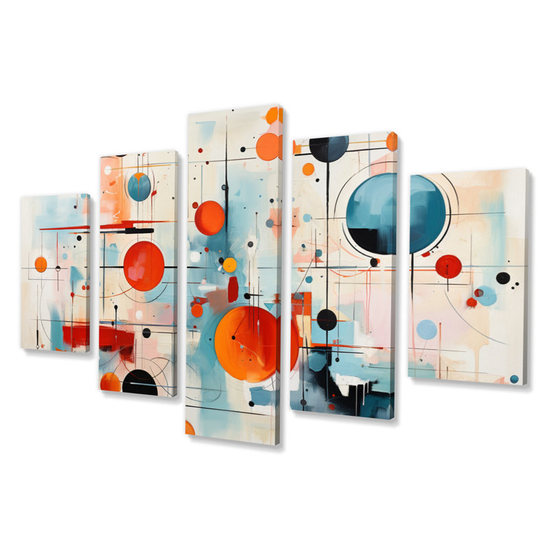 Atomique abstrait coloré Mid-Century II - impression murale Mid-Century - 5 panneaux