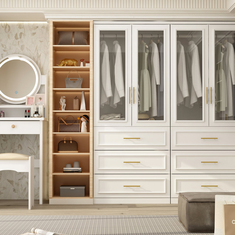 74.8'' H 3-Drawer Glass and Wood Armoire