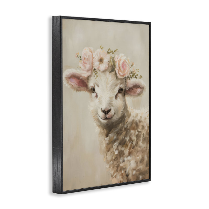 Doux floral agneau, estampe numérique par Petals Prints Design, Giclée encadrée noir minuit, H 18 po x l 12 po