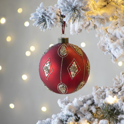 D3.9" Christmas Ball Ornaments, Glass Decorative Hanging Ball Christmas Tree Ornaments, Set Of 6, For Holiday Party Decorations