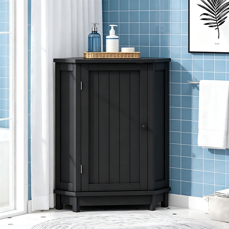 Black Bathroom Cabinet Triangle Corner Storage Cabinet With Adjustable Shelf Modern Style MDF Board