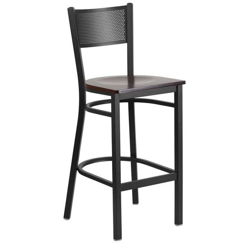 Tabouret de bar en métal Miranda, Noyer, 2