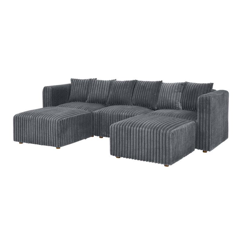 Canapé modulaire Dornwich, Fausse fourrure grise foncée, H 27 po x l 101,5 po x P 62 po