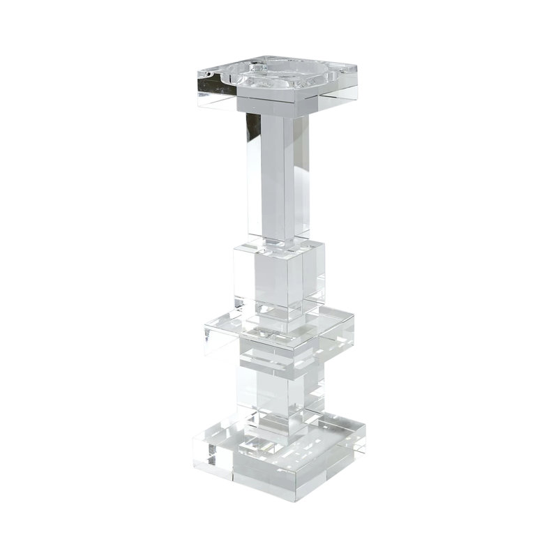 Elegant 18.25'' Polished Crystal Pillar Candle Holder