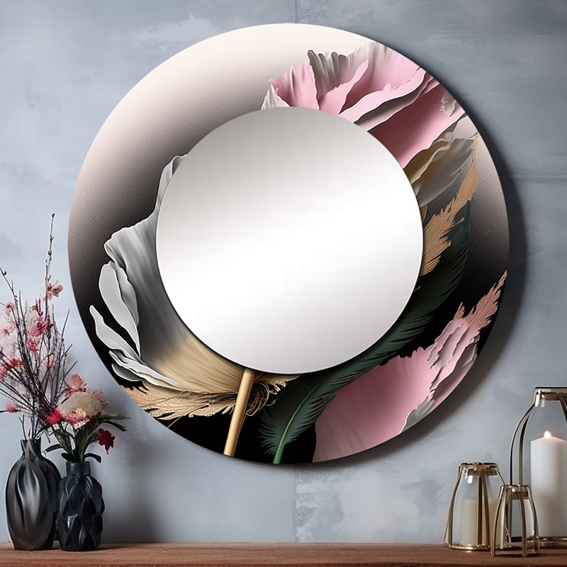 Pink Hyperrealistic Roses I - Floral Rose Round Mirror Wall Decor_MTMIR59082, 23" x 23"