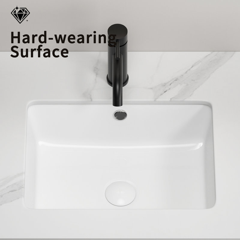 White Rectangle Undermount Porcelain Ceramic Bathroom Vanity Sink With Overflow | Gift Idea