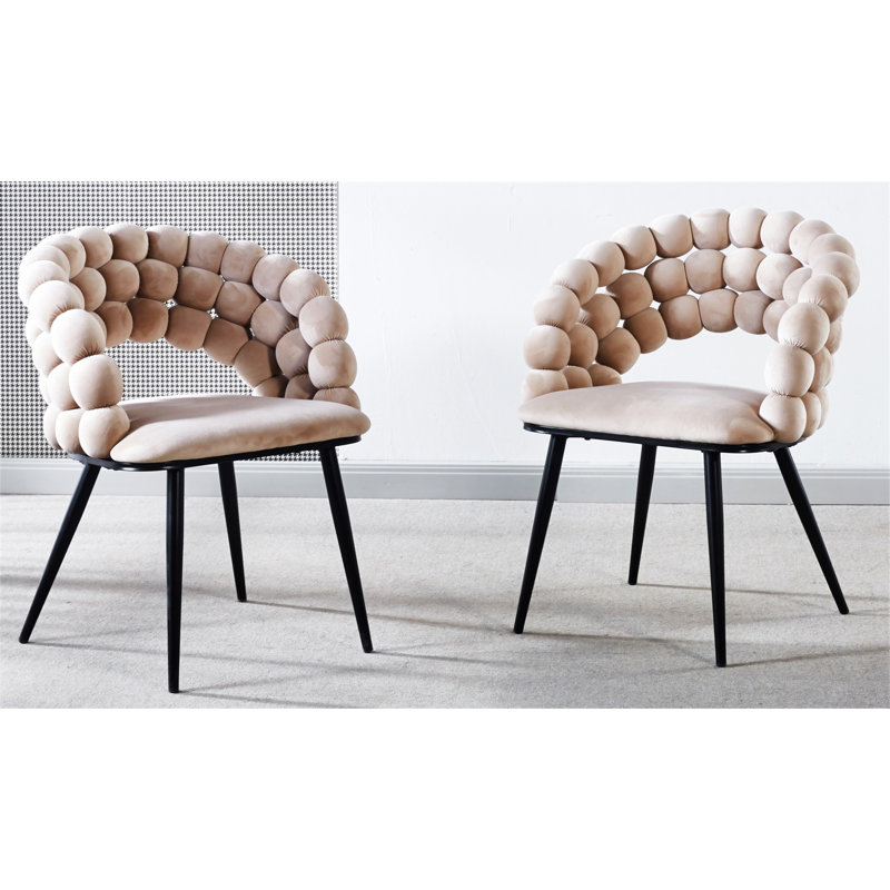 White Modern Chair With Golden Colour Iron Tube Legs, Beige Fabric