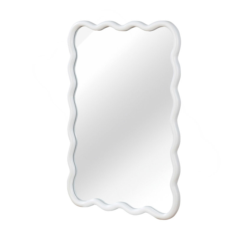 Miroir décoratif rectangulaire en bois massif ondulé blanc 24 po x 36 po, pour chambre à coucher, salle de bain, salon, vestibule