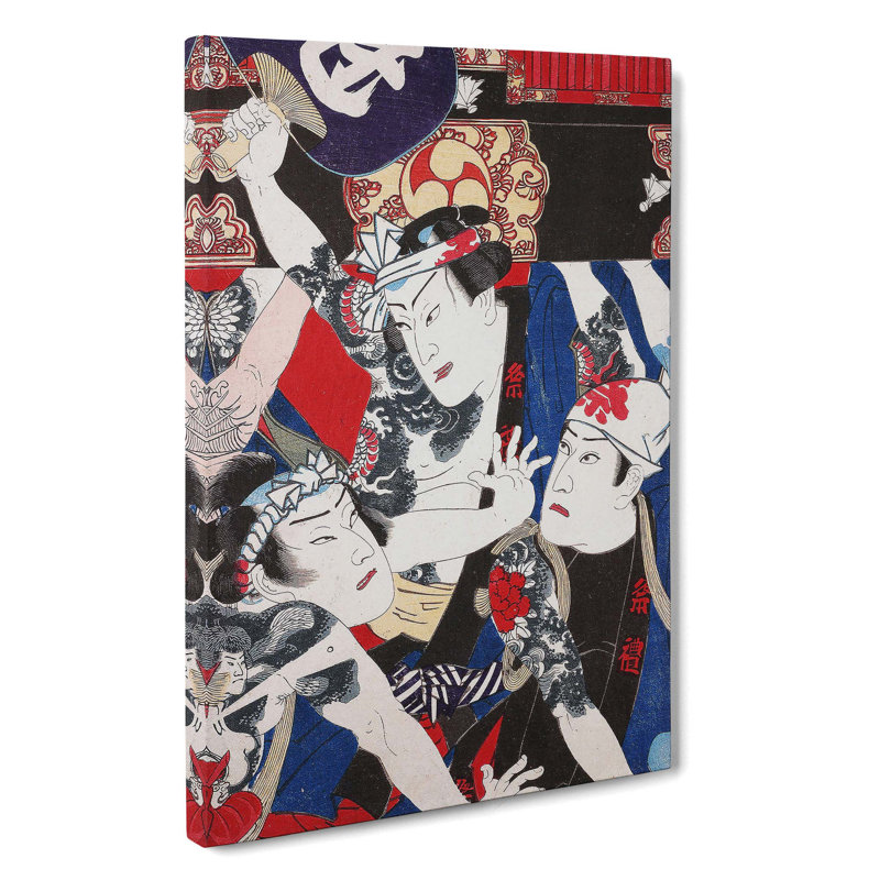 Three Actors by Toyohara Kunichika - Wrapped Canvas, 50cm H x 35cm W x 3cm D