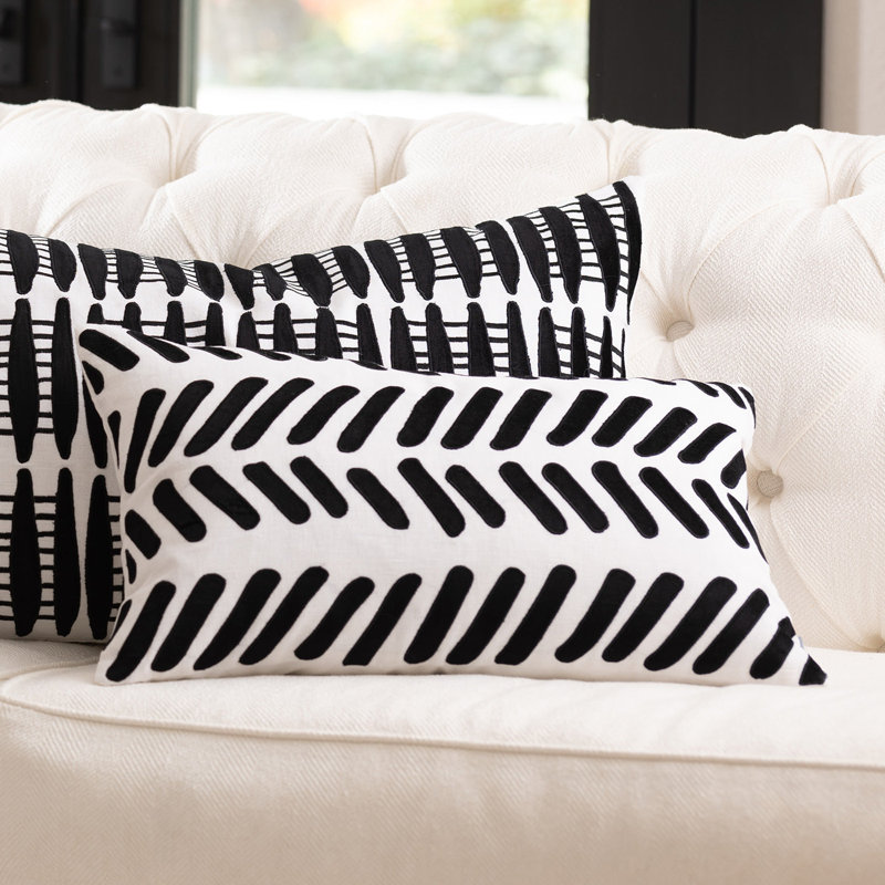 Peru Linen Lumbar Pillow Cover & Insert, White/Black