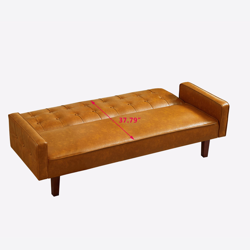 Canapé-lit à accoudoirs carrés en similicuir 74,4 po, Similicuir brun, L 74,4 po x H 29,13 po x P 32,67 po