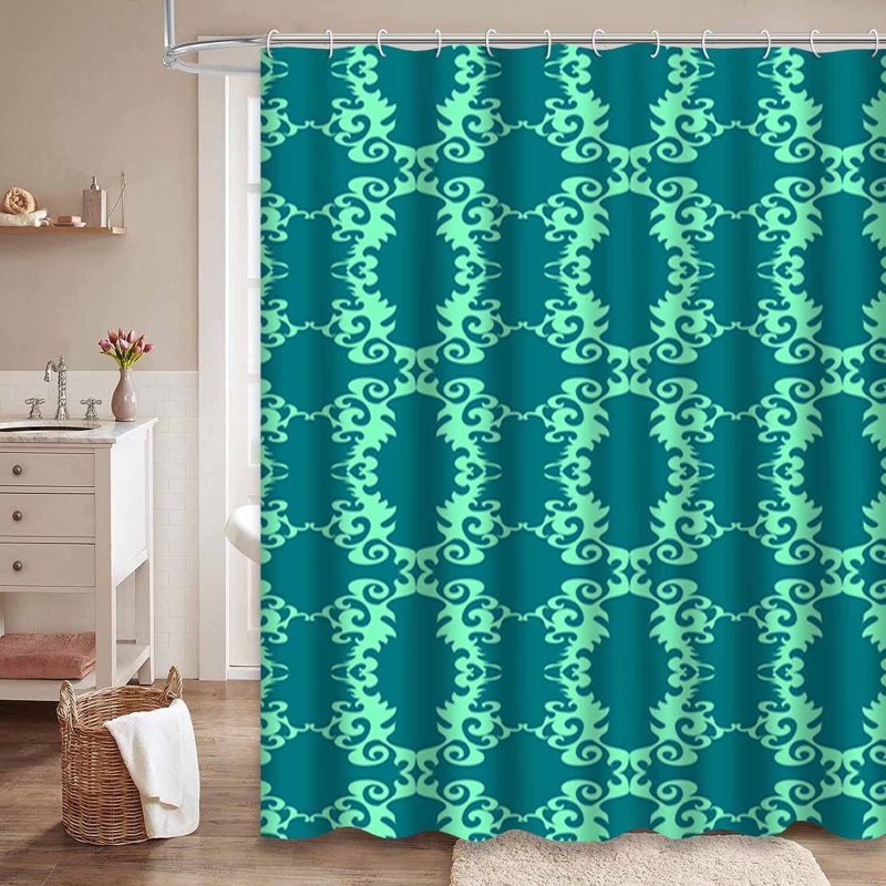 Rideau de douche bleu antique sans couture avec 12 crochets, L 72 po x l 84 po