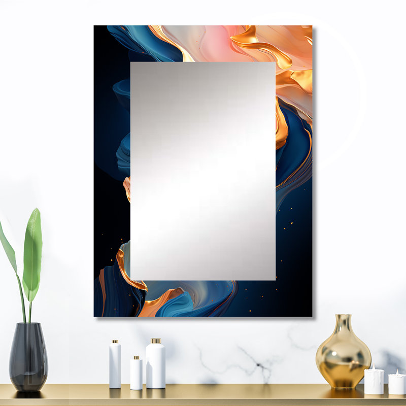 Pink And Gold Abstract Liquid Ink II - Liquid Ink Large Mirror, Pink Decorative Wall Mirror, Printed Metal Art, 32" x 24"