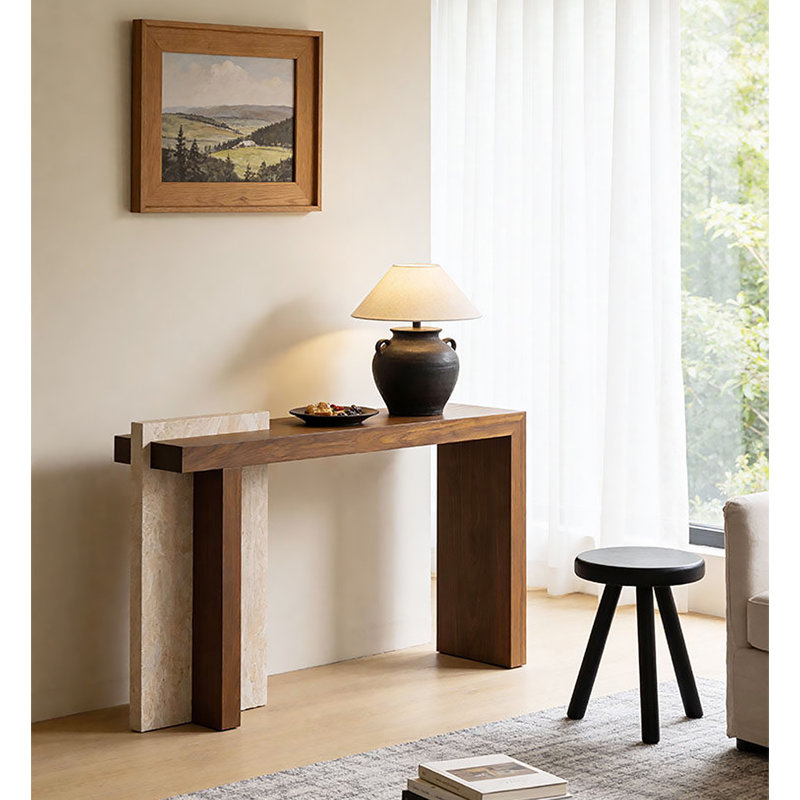 Console en bois massif Contemporary, H 33,5 po x l 47,2 po x P 13,8 po, Brun/beige, Brun, Beige