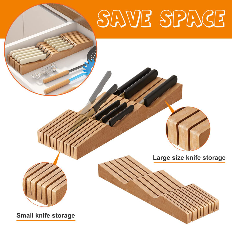 Bamboo In-Drawer Knife Block Organizer for 11 Knives