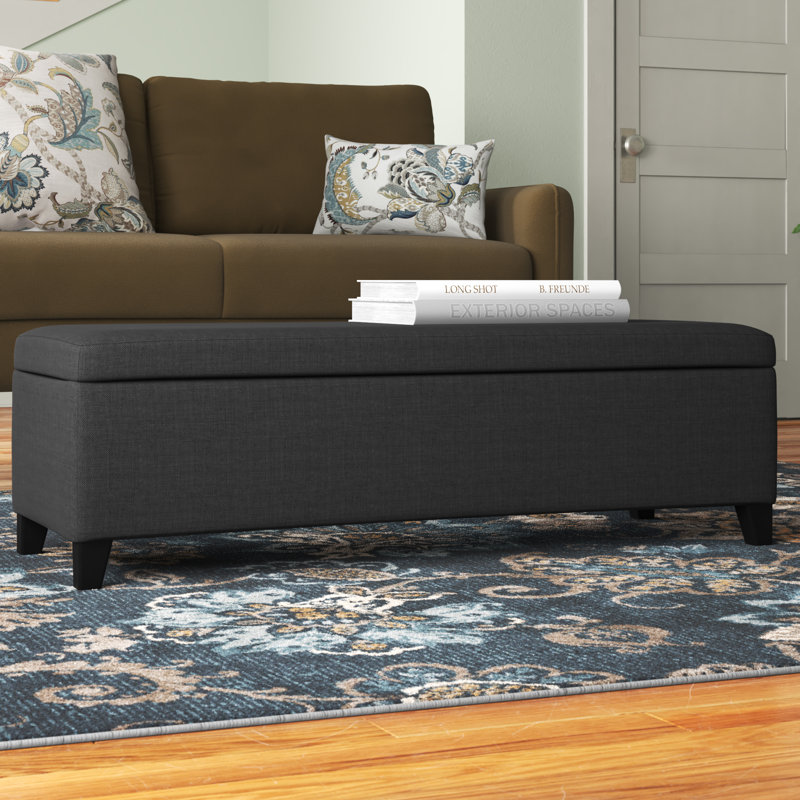 Afrim 50.5'' Wide Rectangle Storage Ottoman, Dark Gray Polyester Blend
