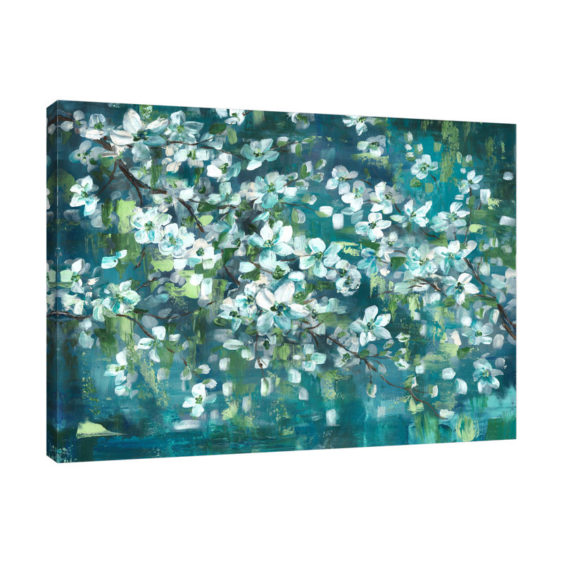 «Teal Blossoms», reproduction sur toile tendue, H 30 po x l 40 po