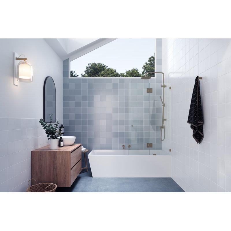 34" W. x 58.25" H in. Frameless Glass Hinged Bathtub Door, Brushed Bronze