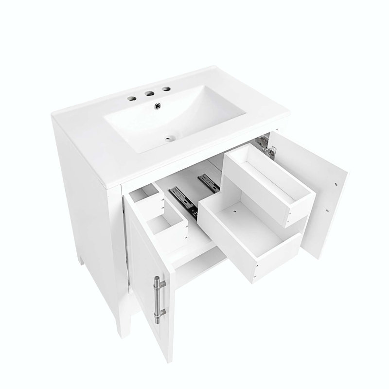Meuble-lavabo multifonctionnel avec lavabo et structure solide, Blanc