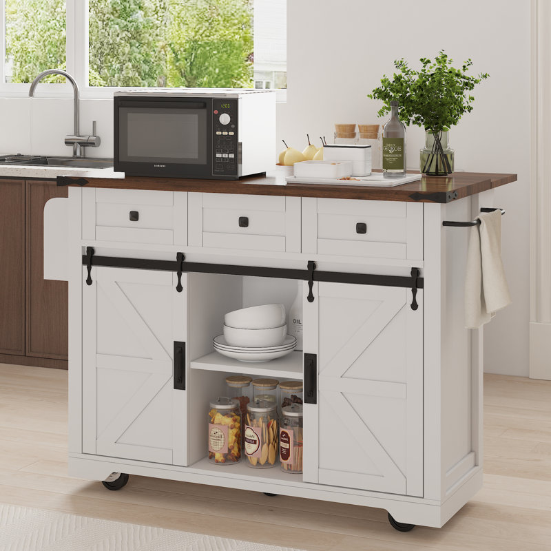 Îlot de cuisine de ferme avec prise de courant, 2 îlots de rangement pour porte de grange coulissante avec abattant