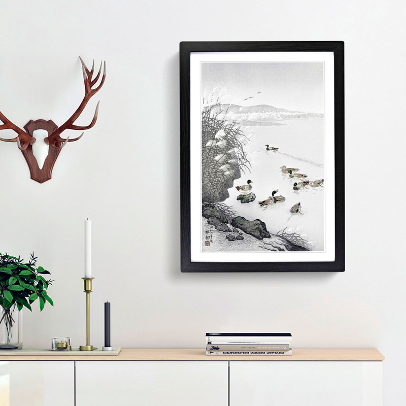 Mallard Ducks in the Water by Ohara Koson - Picture Frame Art Print, Black Framed, 65cm H x 48cm W x 2cm D