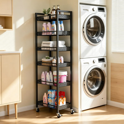 6-Tier Slim Rolling Storage Cart, Narrow Mobile Utility Shelf Organizer With Wheels For Kitchen, Bathroom, Laundry Room, And Small Spaces