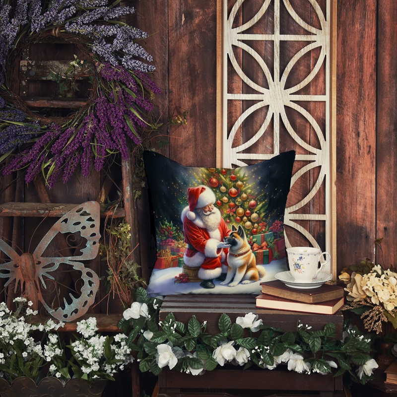 Coussin Akita and Santa Claus, H 14 po x l 14 po