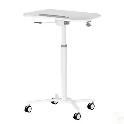 White Sit to Stand Mobile Laptop Computer Stand with Height Adjustable and Tiltable Tabletop, Perfect for Ergonomic Workstations
